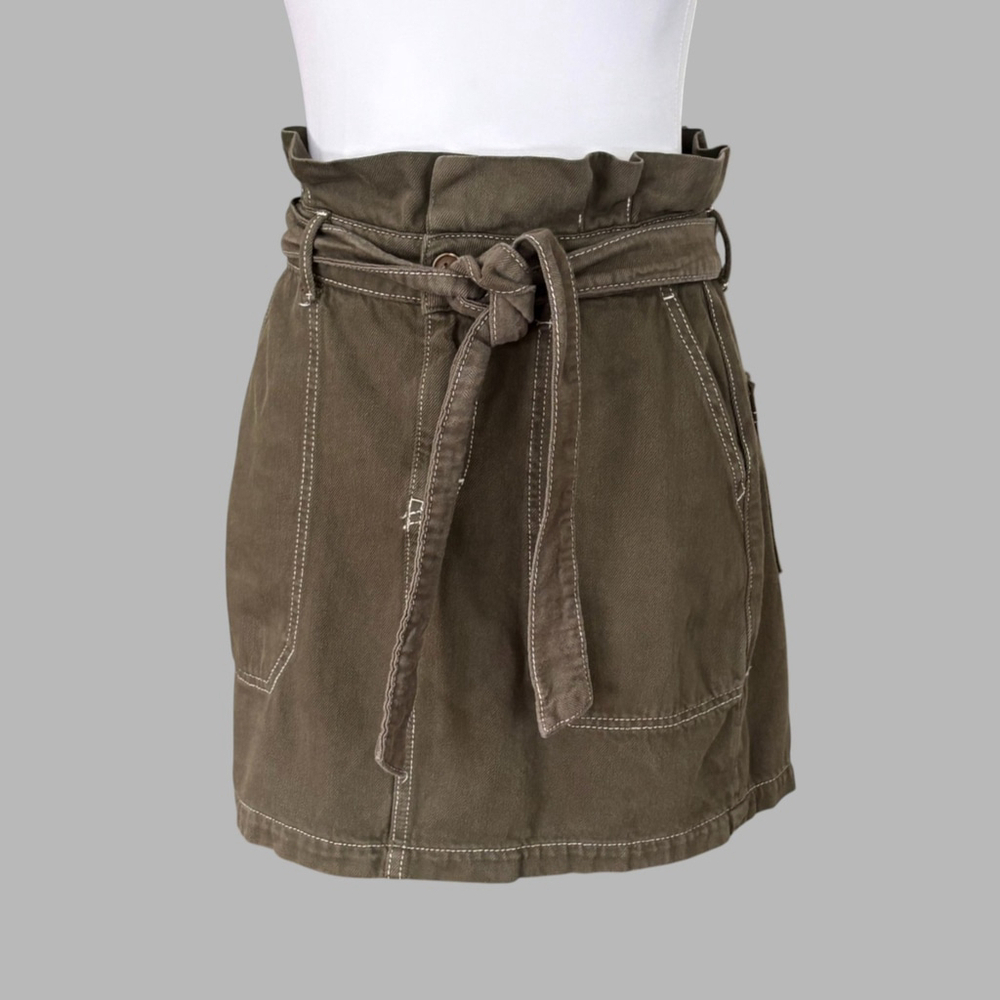 Free People Army Green Denim Cargo Mini Skirt Size 6